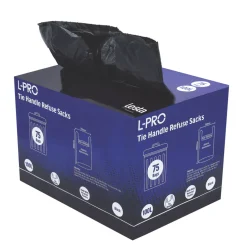 L-PRO Black Tie Handle Refuse Sacks/Bin Liners In Dispenser Box 100Ltr 75 Pack