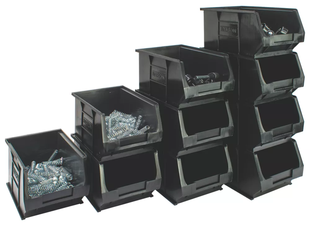 Essentials Barton TC3 Semi-Open-Fronted Recycled Storage Containers Black 10 Pack 2 Essentials Barton TC3 Semi-Open-Fronted Recycled Storage Containers Black 10 Pack - Image 2