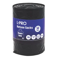 L-PRO Black Bin Liners 70Ltr 50 Pack