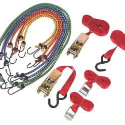 Essentials Ratchet Cambuckle Tie-Down & Bungee Set X 12 Piece Set